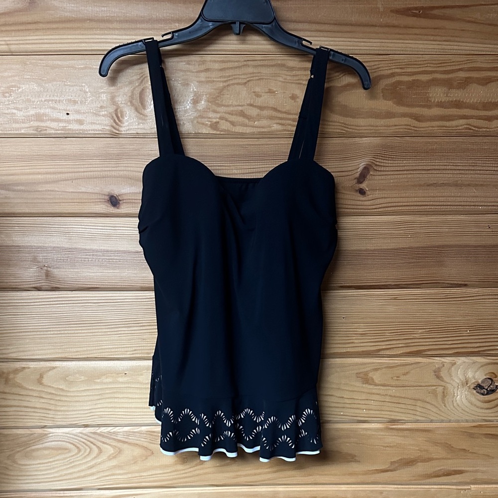 Profile by Gottex Women's 40D Full Support Swim Tankini Top Black Ruffle Floral